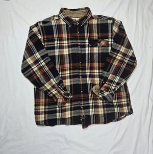 Legendary Whitetails Mens Plaid Flannel Shirt - Black, Brown, and Orange XL
